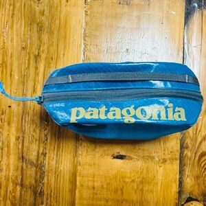 Patagonia Black Hole Packing Cube in Blue w/ Yellow Print, 100% Recycled
